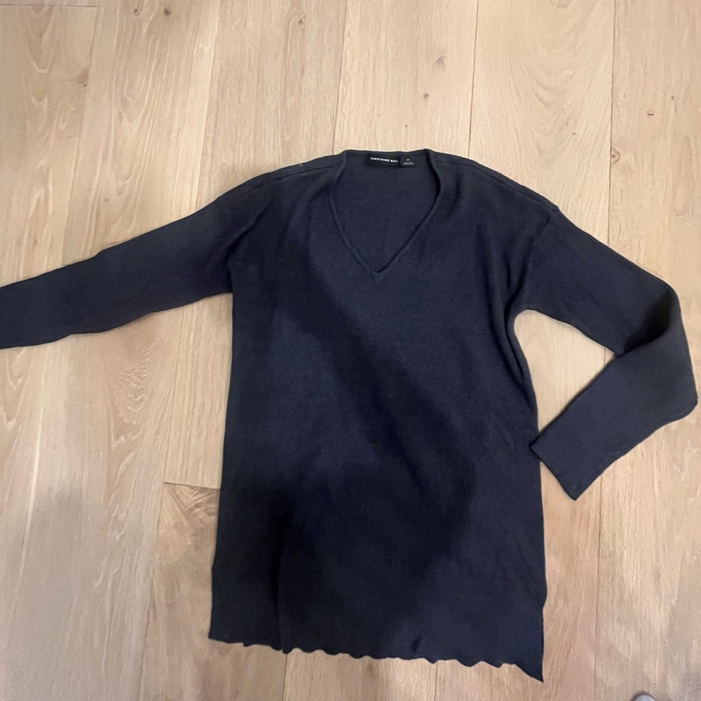 Something Navy Charcoal V-Neck Womens Sweater